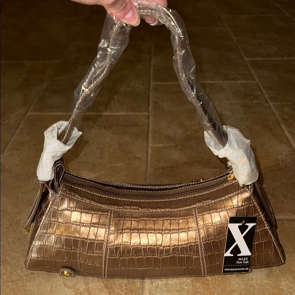 Bronze Crocodile-Embossed Women's Bag